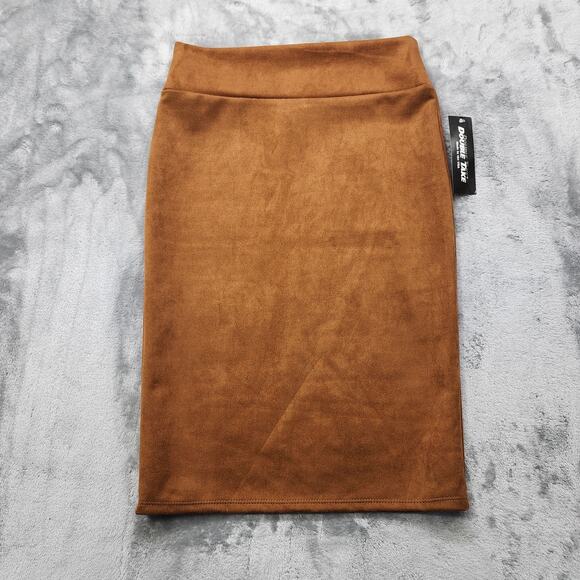 NEW Double Take Skirt Womens S Brown Sueded High Waist Ponte Knit Pull On Pencil - Picture 1 of 8